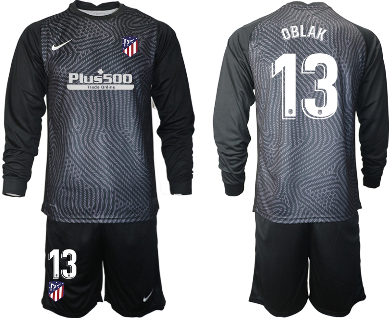 2021 Men Atletico Madrid black long sleeve goalkeeper #13 soccer jerseys